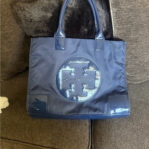 Tory Burch Navy Patent Trim Logo Tote